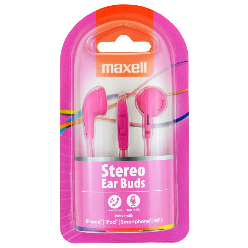 Maxell 303758 Stereo Ear Buds Plus - Auriculares con micrófono rosa