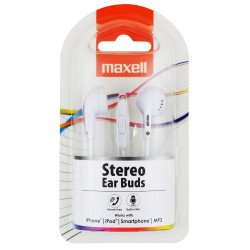 Maxell 303756 Stereo Ear Buds Plus - Auriculares con micrófono, Color Blanco