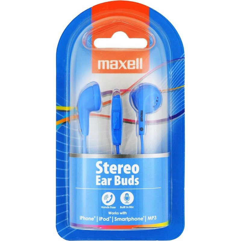 Maxell 303756 Stereo Ear Buds Plus - Auriculares con micrófono, Color azul