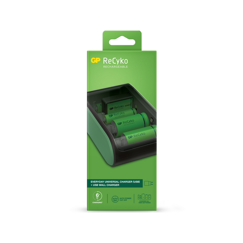 GP RECYKO CARGADOR USB UNIVERSAL - CARGA PILAS: AA, AAA, C, D Y 9V