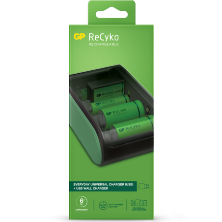 GP RECYKO CARGADOR USB UNIVERSAL - CARGA PILAS: AA, AAA, C, D Y 9V